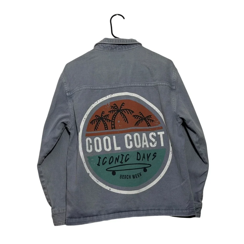 Zara Kids Cool Coast Iconic Days Graphic Denim Shirt Jacket Blue Gray Boys 11-12